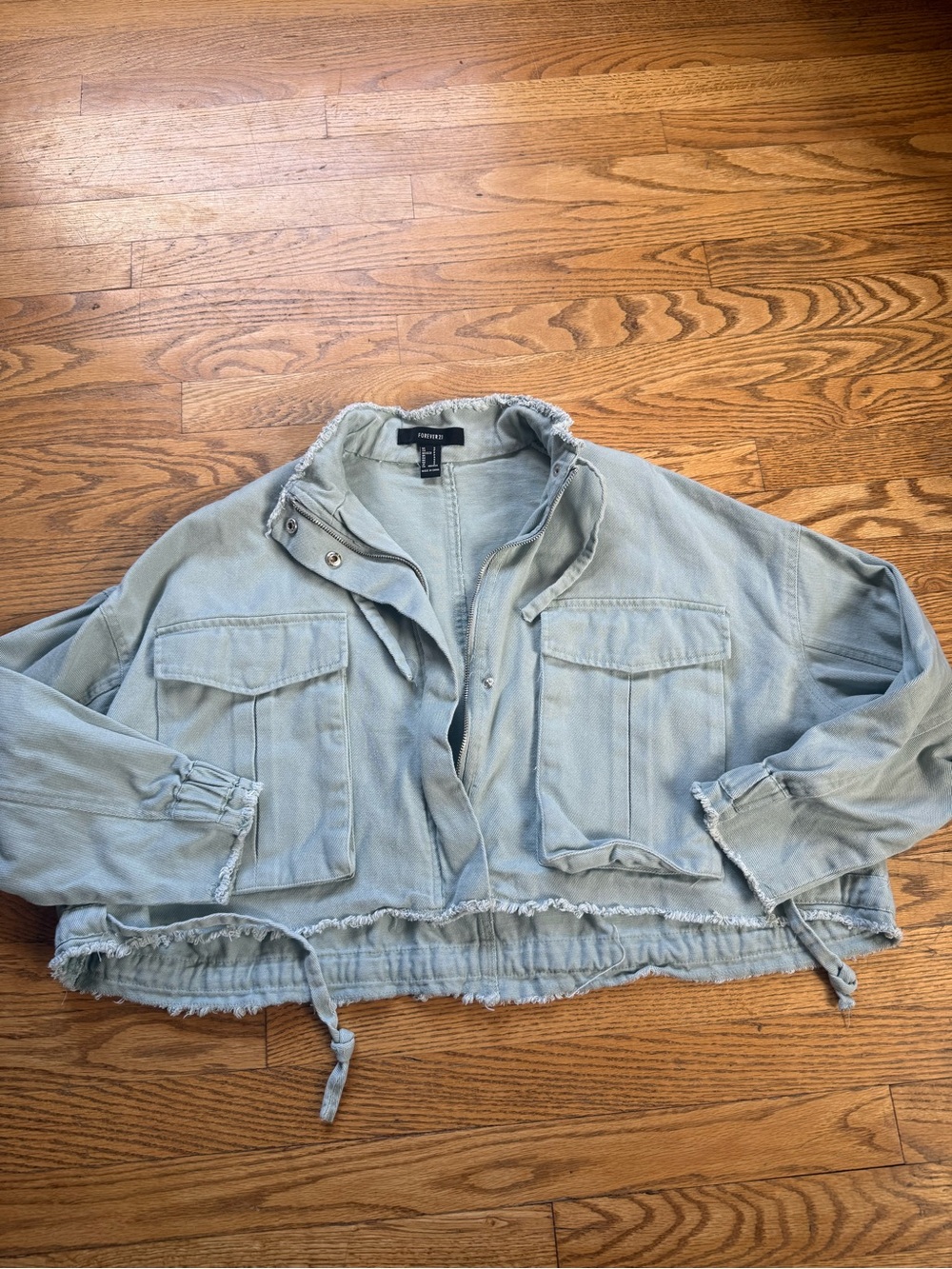 Forever 21 Light Wash Cropped Denim Utility Jacket